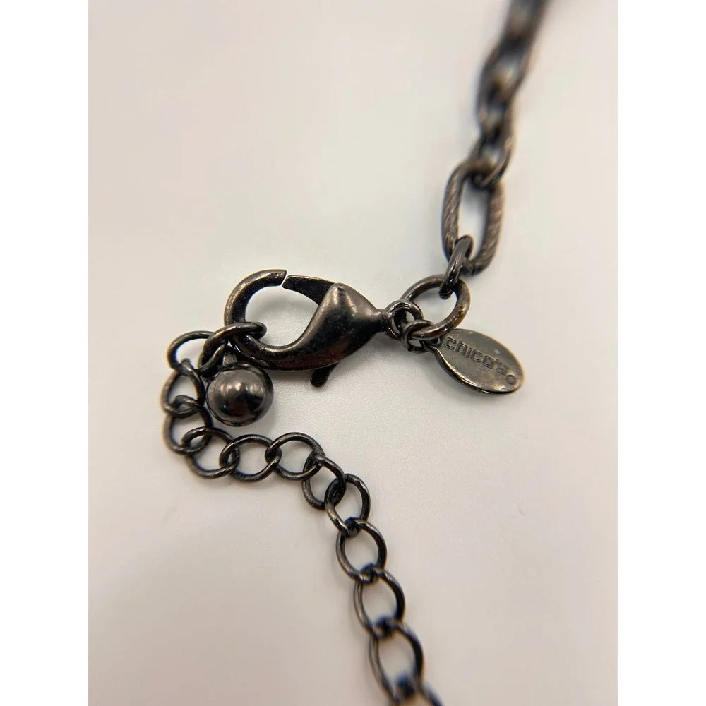 Chico's Long Station Necklace Women OS Teal Blue Gunmetal Good Faceted Resin